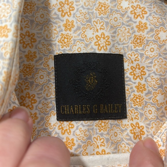 CHARLES G BAILEY yellow floral button down shirt size Large - Picture 3 of 6